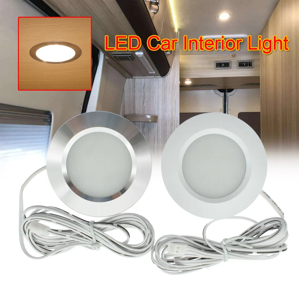 3W LED Dome light Car Interior Reading Lamp Alloy 12LED Ceiling Lamp For Caravan Bus Boat with 2 meters Wire