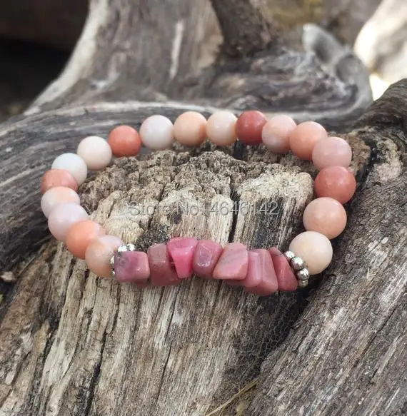 Women Bracelets Healing Balance Raw Nuggets Natural Rose Crystal Chip Stone Beads Meditation Jewelry Quartz Bracelets