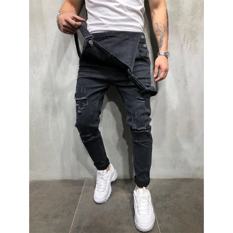 Fashion Men\'s Ripped Jeans Jumpsuits Hi Street Distressed Denim Bib Overalls For Man Suspender Pants Size S-XXXL