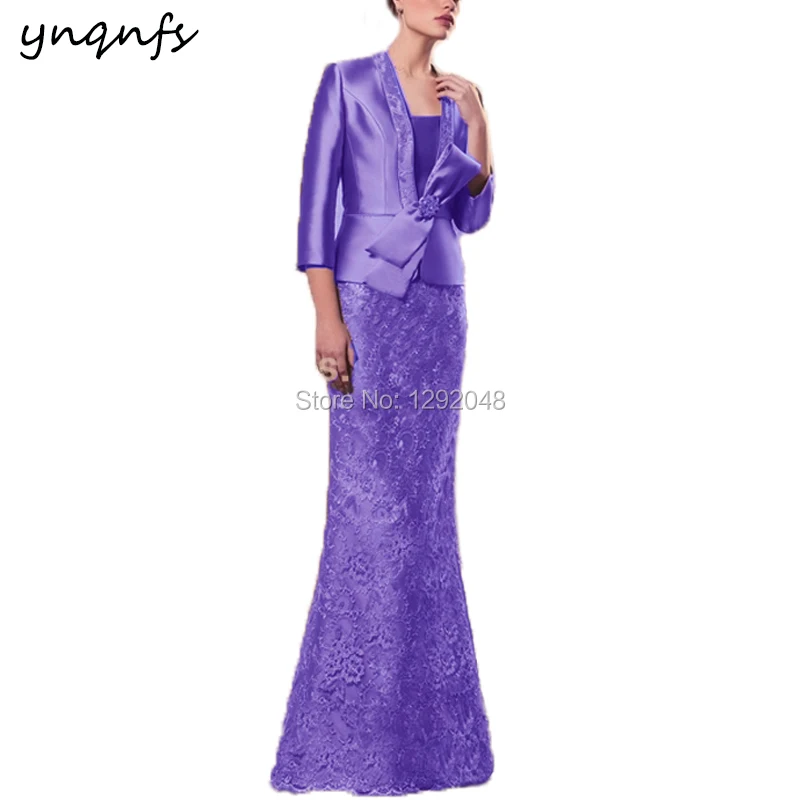 YNQNFS-vestido Formal M181d de 2 piezas, traje largo de sirena verde oliva para madre del Novio con chaqueta, vestido de madrina para fiesta