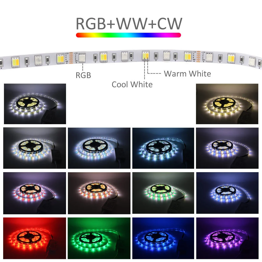 Smart LED Strip Light RGBCCT 5M SMD 5050 Flexible Waterproof 12V LED Tape Stripe Ribbon with Zigbee ZLL Link RGBWW Controller