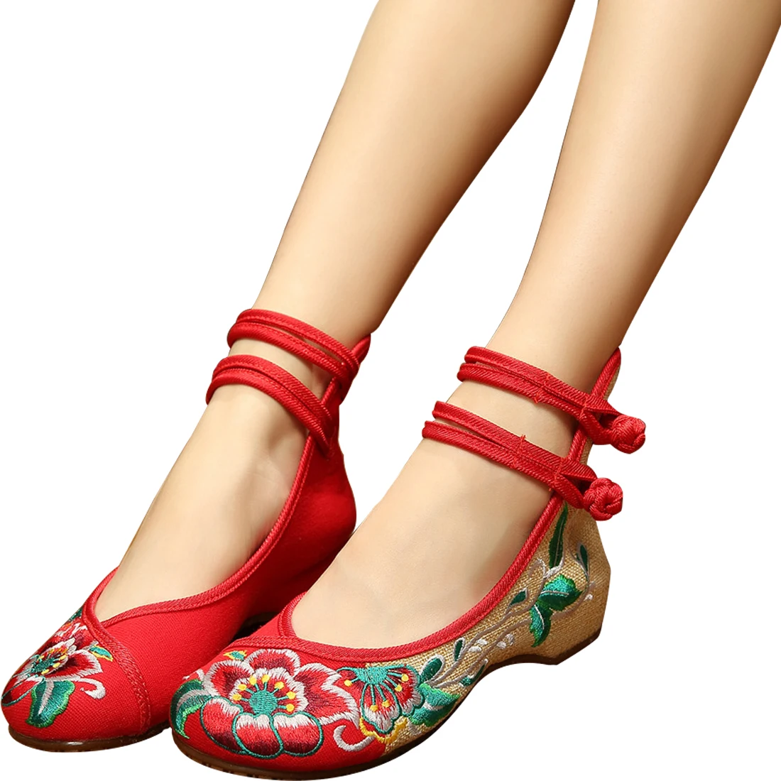 Chinese Shoes Women Embroidery Mary Jane Fabric Flats Traditional Embroidered Old Peking Flower Canvas Casual Large Size