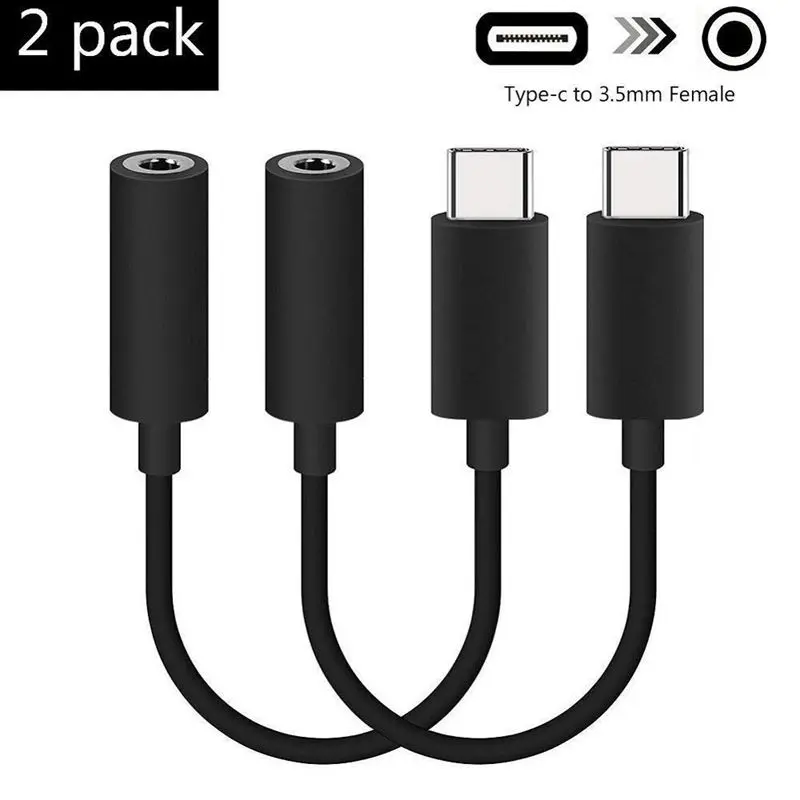 2 Pack USB C to 3.5mm Headphone Jack Adapter, Type C Male to 3.5mm Female AUX Jack Stereo Earphone Converter, Compatible for M