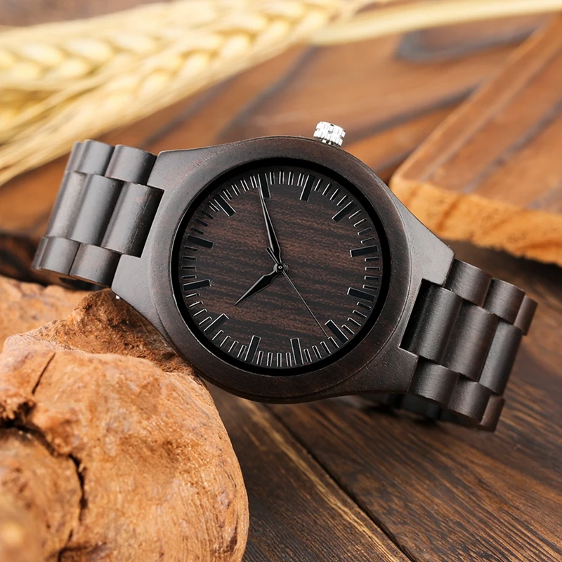 Retro Wood Watches for Men Clock Male Casual Light Ebony Wood Man Full Natural Band Quartz Men\'s Wrist Watches Relogio Masculino