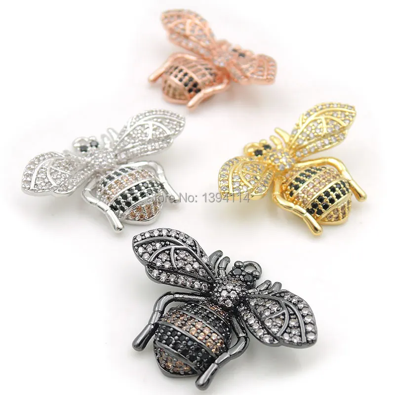 27*22*5mm Micro Pave Clear&Yellow&Black CZ Hornet Charm Fit For Men And Women Making Necklaces Jewelry