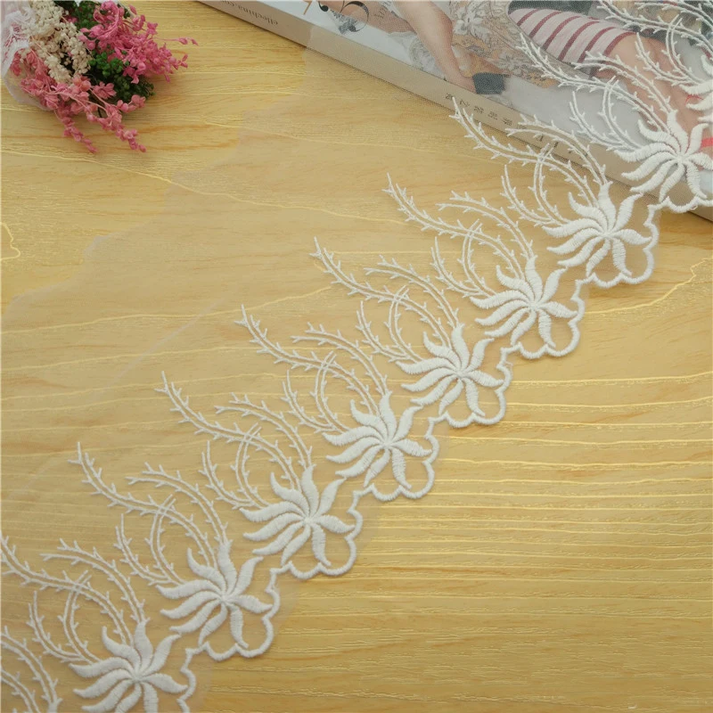 19yards Gauze mesh embroidery cotton thread Lace Trim lace fabric DIY clothing dress patchwork home textile Sewing Accessories