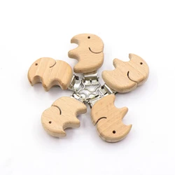 Clip de madera de León para chupete, accesorio de cadena de madera de haya Natural, pluma de bebé, estrella, corazón, 5 piezas