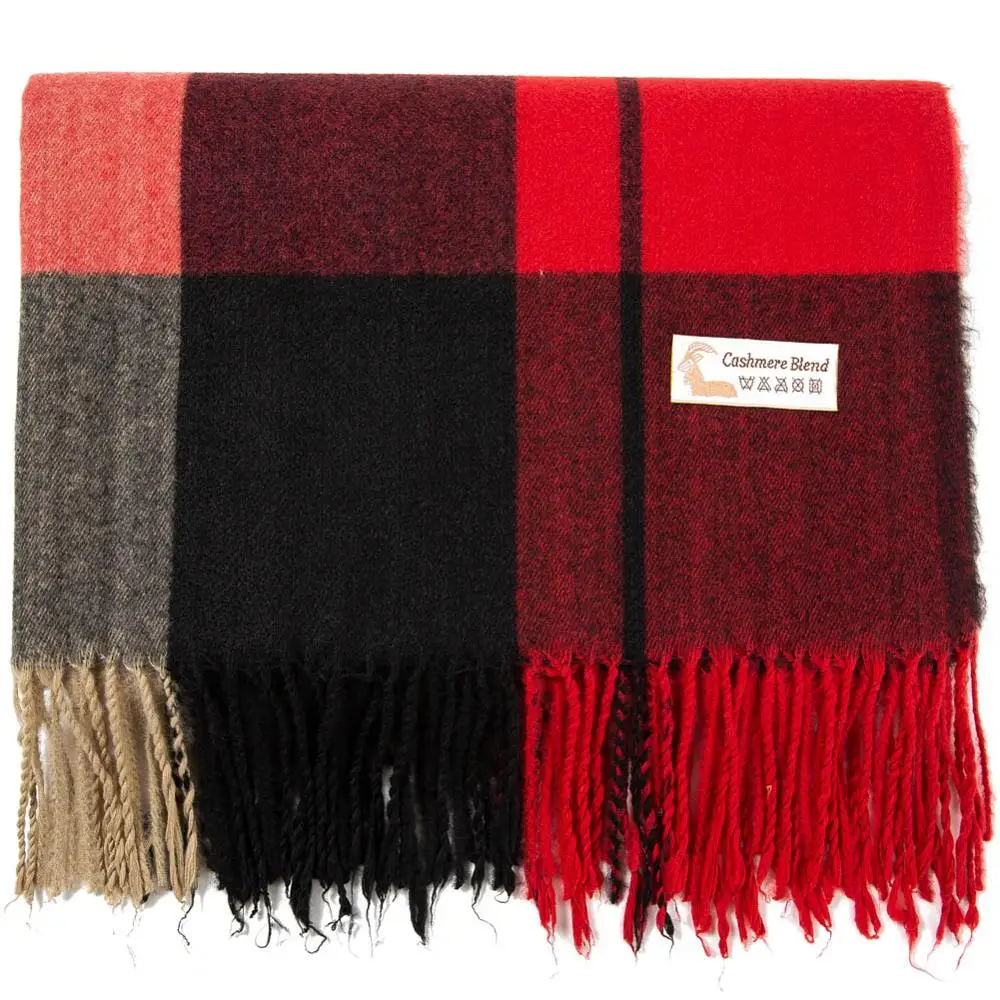 

Cashmere Scarf Check Plaid Shawl Autumn Winter Warp Fashion Wrap Brushed Long Large Thick Top Quality Tartan Tassel Black Red