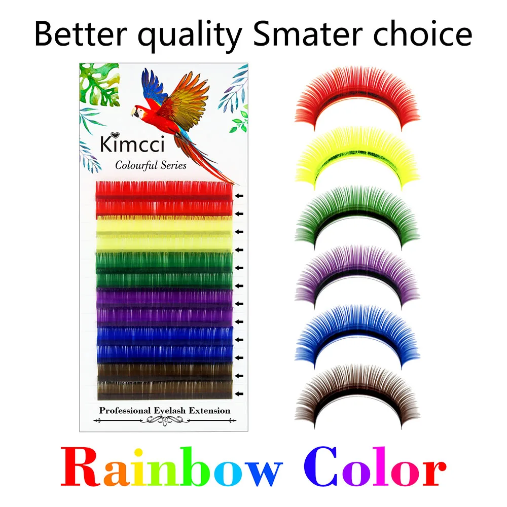 Kimcci 6 Rainbow Color mix Faux Mink Eyelash Extension Professional Colorful Individual False Eyelashes Candy Maquiagem cilios