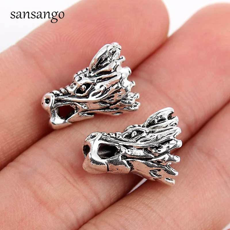 10 Pcs Dragon Head Shape Alloy Space Bead Antique Silver color ads Charm For DIY Fashion Jewelry Making Necklace Bracelet Charms