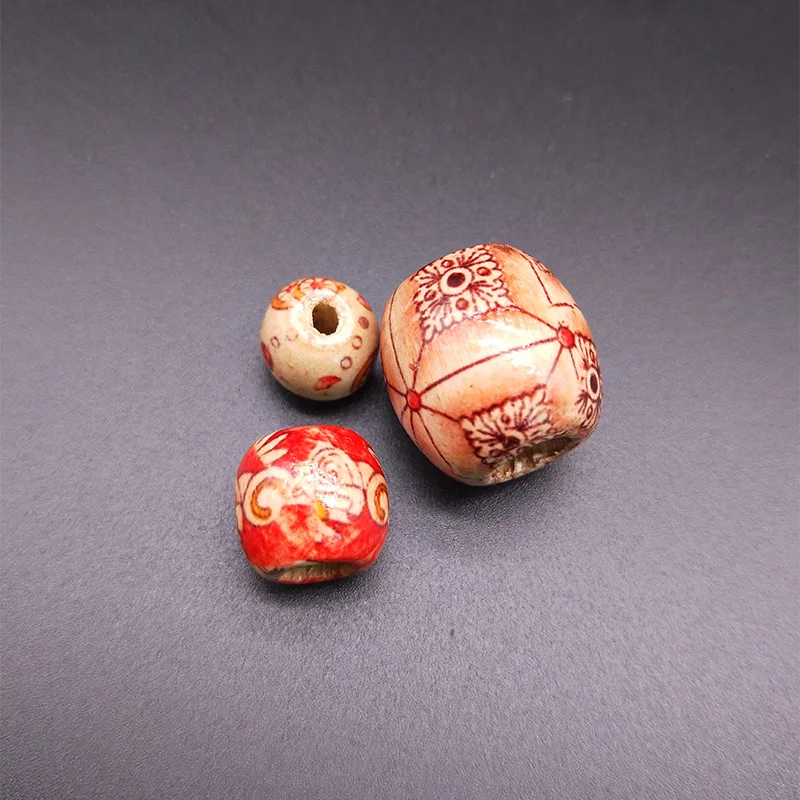 Multiple Styles Painted Drum Wood Beads Big Hole Beads For Charm Bracelet Jewelry Making Accessories DIY Beading
