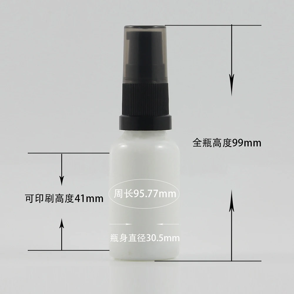 100PCS A lot empty cream bottle 20ml lotion bottle design, 20ml white glass bottle with black plastic pump