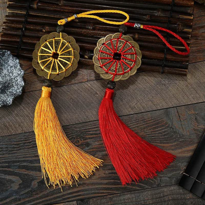 10 Pcs Red Yellow Chinese Knots Knotting Tassel Blessing Rich Lucky Copper Cash Chinese Gifts Curtain Hang Decorations Pendant