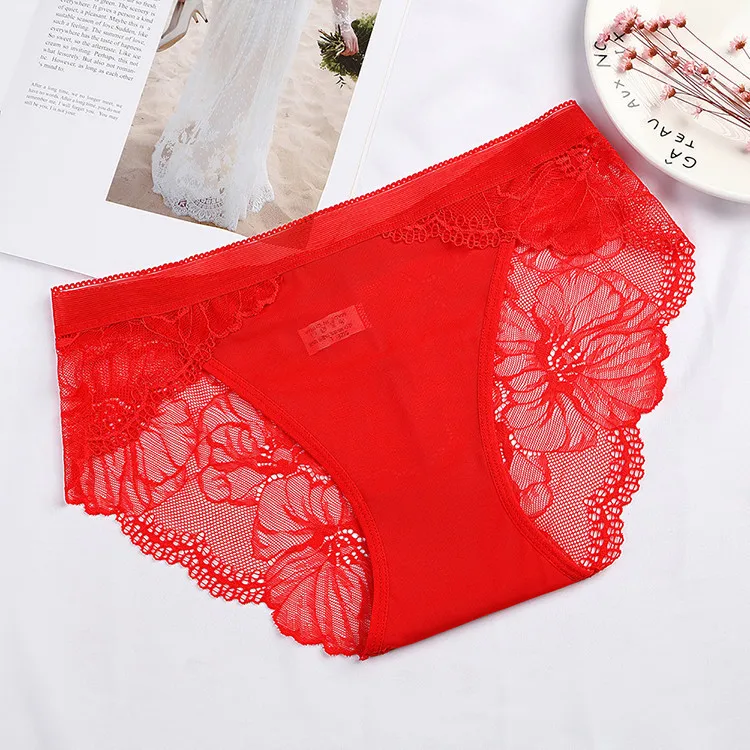 Gauze Nothing Trace In Waist Underpants Ma'am Enlarge Code Sexy Lace Ventilation Pure Cotton Crotch Hips Briefs SF1531