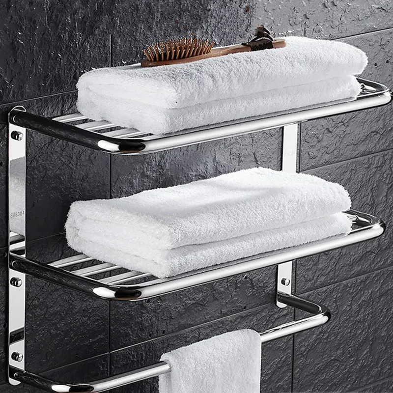 Sus 304 Stainless Steel Bathroom Shelf 3 Layers Square For Cosmetic And Shapoo Bathroom Towel Rack Hanger Multi Use Bathroom Set