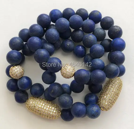 Boho Chic pave cz beads Frost lapis lazuli Stretch Bracelet