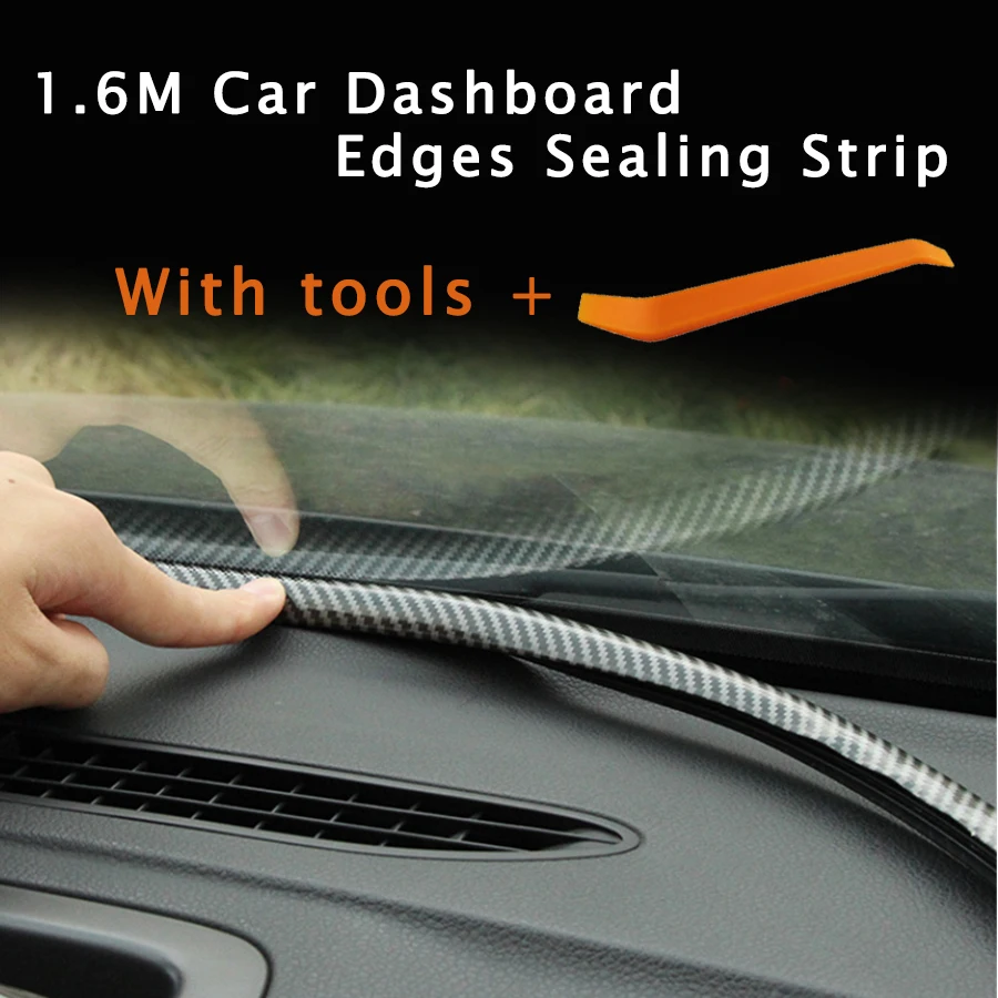 

1.6M Car Dashboard Edges Sealing Strip Carbon Fiber pattern Noise Insulation Interior Front Windshield Gap Sealing Rubber Strips