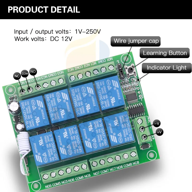 433MHz Wireless Universal Remote Control DC 12V 8CH rf Relay Receiver and 500 meters remote control for Wireless Remote Control