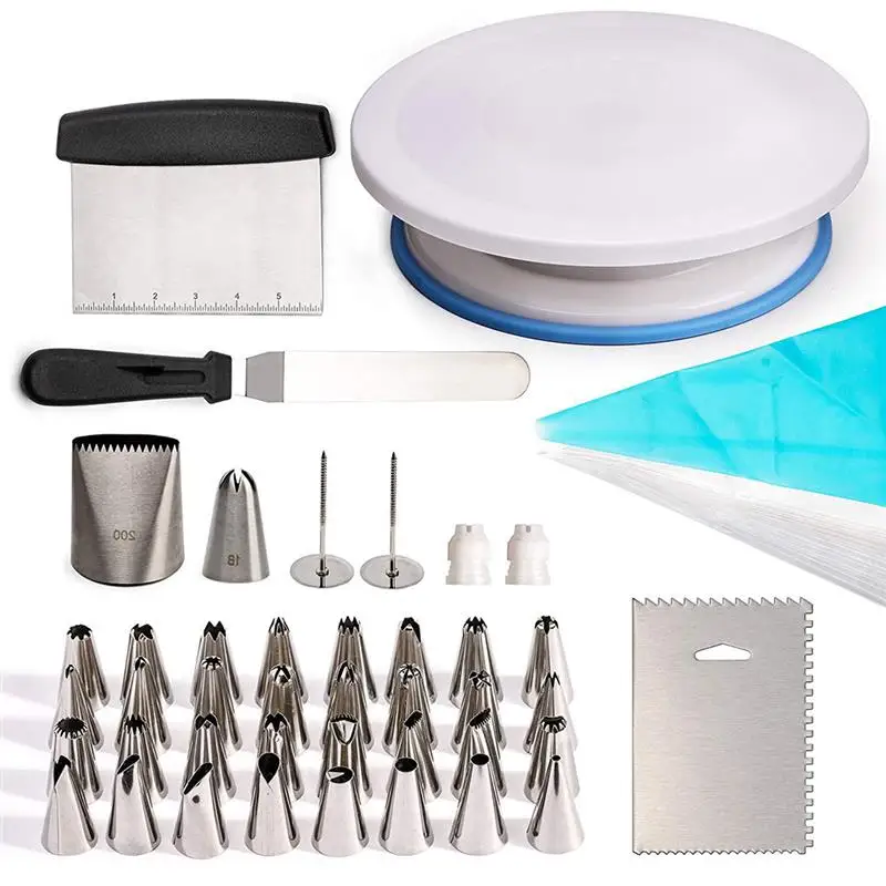 63PCS Rotating Cake Stand Decorating Tools Set Cake Turntable Cake Spatula Piping Mouth Piping Nozzles Base DIY Cake Tool