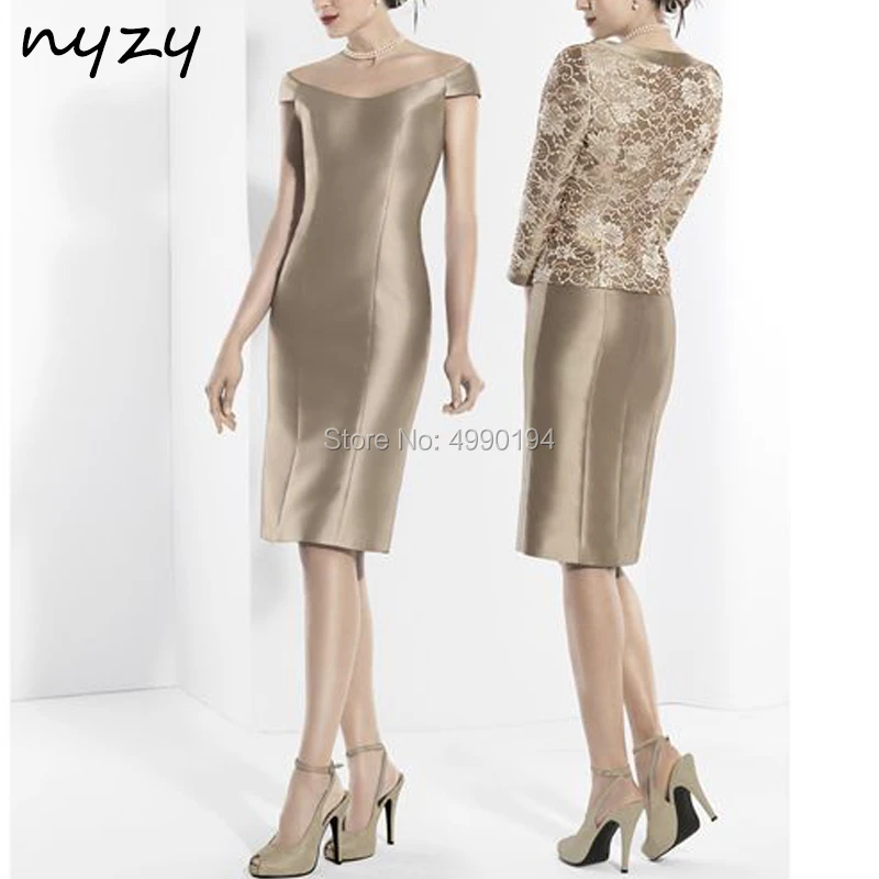 NYZY-ropa de invitados de fiesta de boda M125, trajes de Bolero de encaje, vestido madrina champán, vestidos de novio para madre de la novia, 2 piezas, 2019