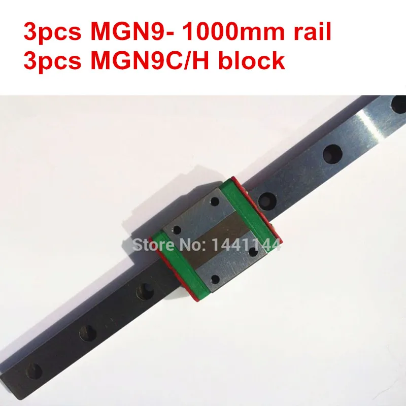 

MGN9 Miniature linear rail:3pcs MGN9 - 1000mm rail+3pcs MGN9C/MGN9H carriage for X Y Z axies 3d printer parts