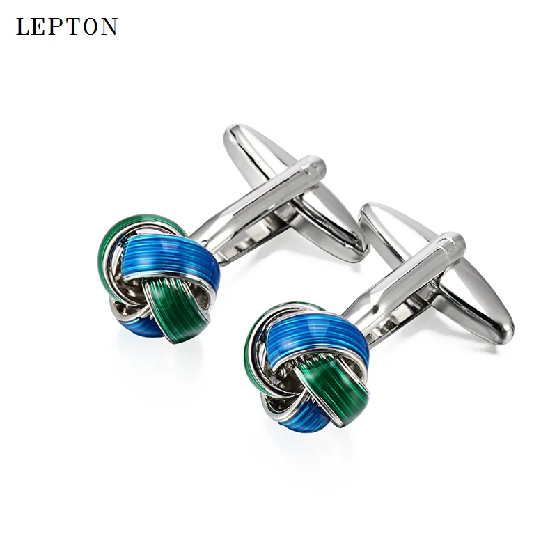 Cheap Fashion Metal Knot Cufflinks For Mens Lepton Blue & Green Knots Cuff links Men French Shirt Cuffs Cufflink Button gemelos