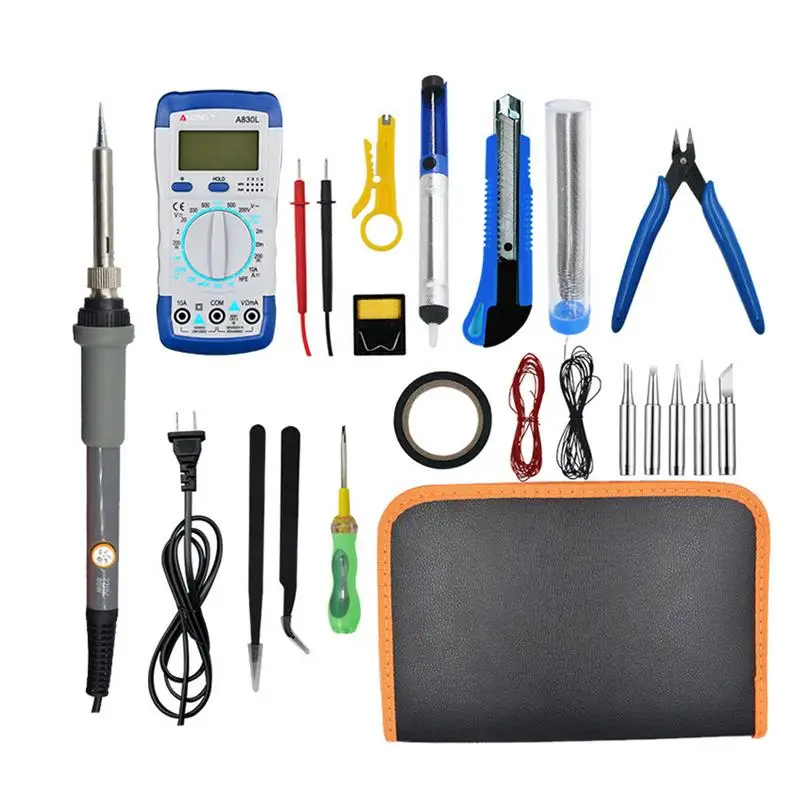 Electric Soldering Iron Tin Kit With Adjustable Temperature Tool Box Digital Multimeter Soldering Iron Tips Anti-static Tweezers