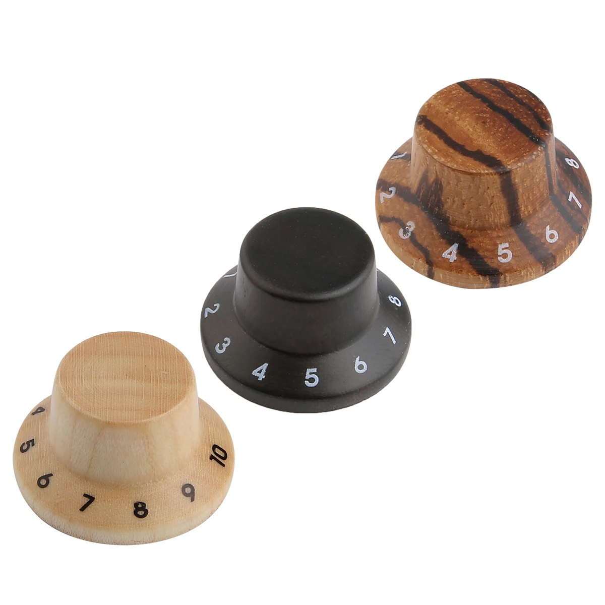 Dopro 2pcs/4pcs Wood Knobs ST Bell Knobs Wood Control Knobs Guitar Bass Top Hat Knobs with Numbers Maple/Rose/Zebra Wood