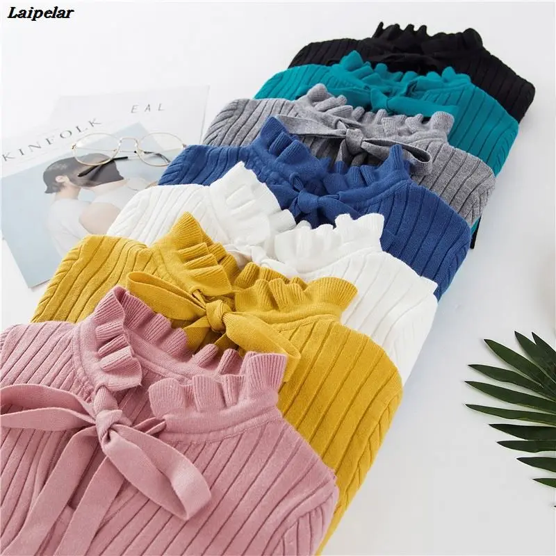 2020 herbst Frauen Pullover Neue Schlanke Winter Gestrickte Pullover Flare Langarm Stricken Pullover Lace Up Damen Pullover Laipelar