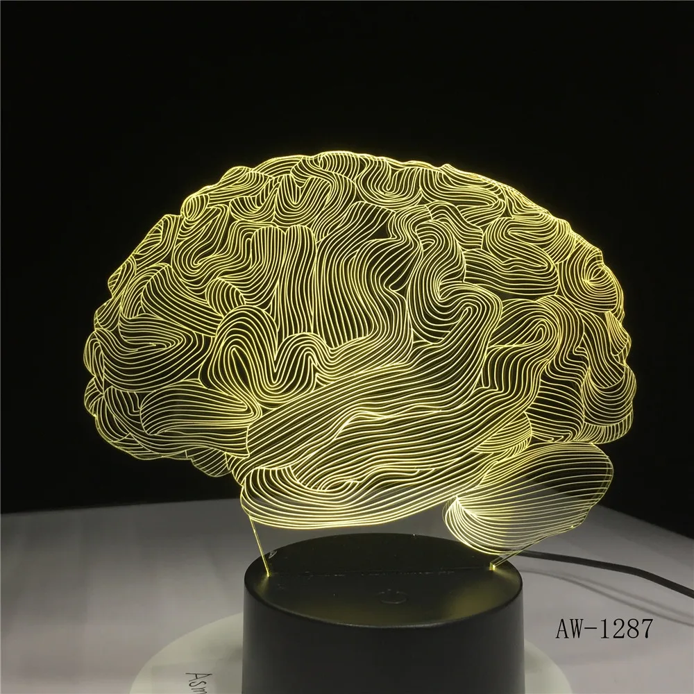 Brain Shape 3D Illusion Lamp 7 Color Change Touch Switch LED Night Light Acrylic Desk lamp Atmosphere Novelty Lighting AW-1287