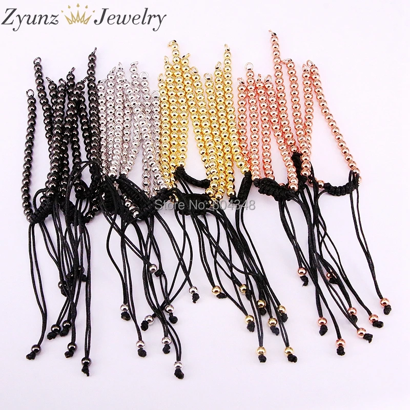 20PCS ZYZ337-7490 Copper 4mm Beads Rope Macrame Bracelet Bangles for Men Women DIY Jewelry Making Findings