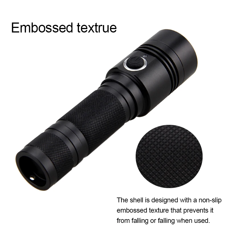 VASTFIRE 10W 800lm LED USB Rechargeable Military Flashlight IP65 Torch Hunting Lamp 4 Modes High-Low-Strobe-sos