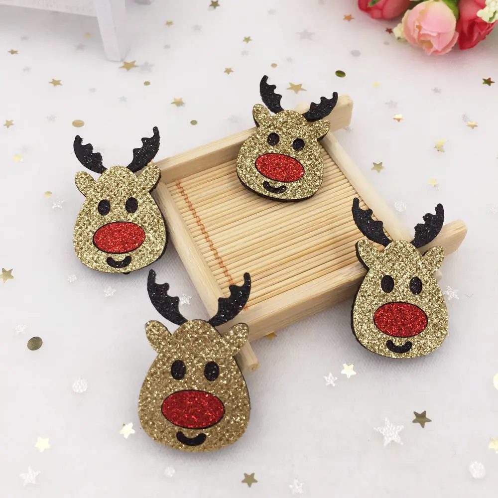 New 10pcs 26*43mm Felt Fabric Paillette Christmas Deer Appliques Wedding DIY Patches Art A394