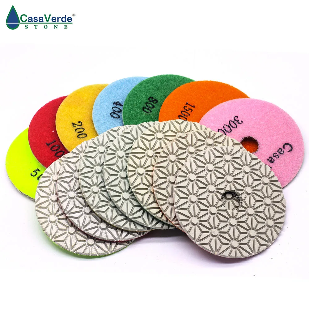 New products 7pcs/lot 4 inch 100mm with 3.0mm diamond granite dry or wet polishing pads for polishing for granite and marble