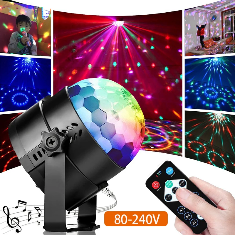 Lámpara led de efecto colorido para escenario, luces de noche con control de música, vacaciones, Navidad, fiesta, dj, discoteca, CA de 80-240V, IR,