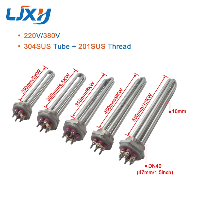 LJXH DN40 Tubular Water/Oil Heating Element 304SS 220V/380V 3KW/4.5KW/6KW/9KW/12KW Spare Parts for Heat-conducting Oil Stove