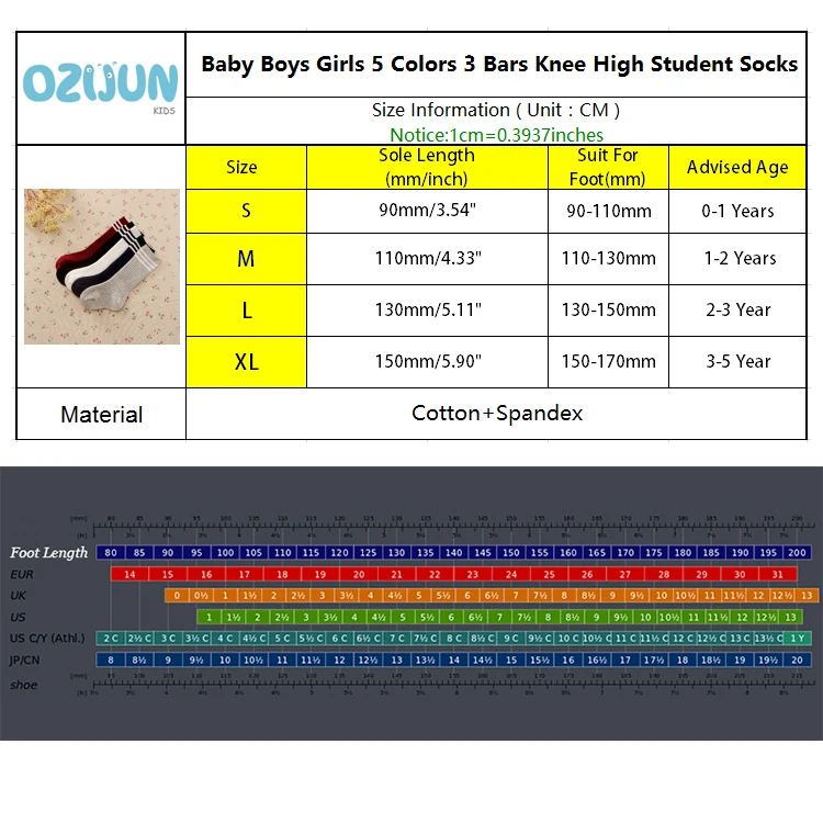 2023 NEW Classic Baby Boys Girls 3 Bars Above Knee High Student Socks School Cotton Socks 0-5 Years 5 Colors One Pairs