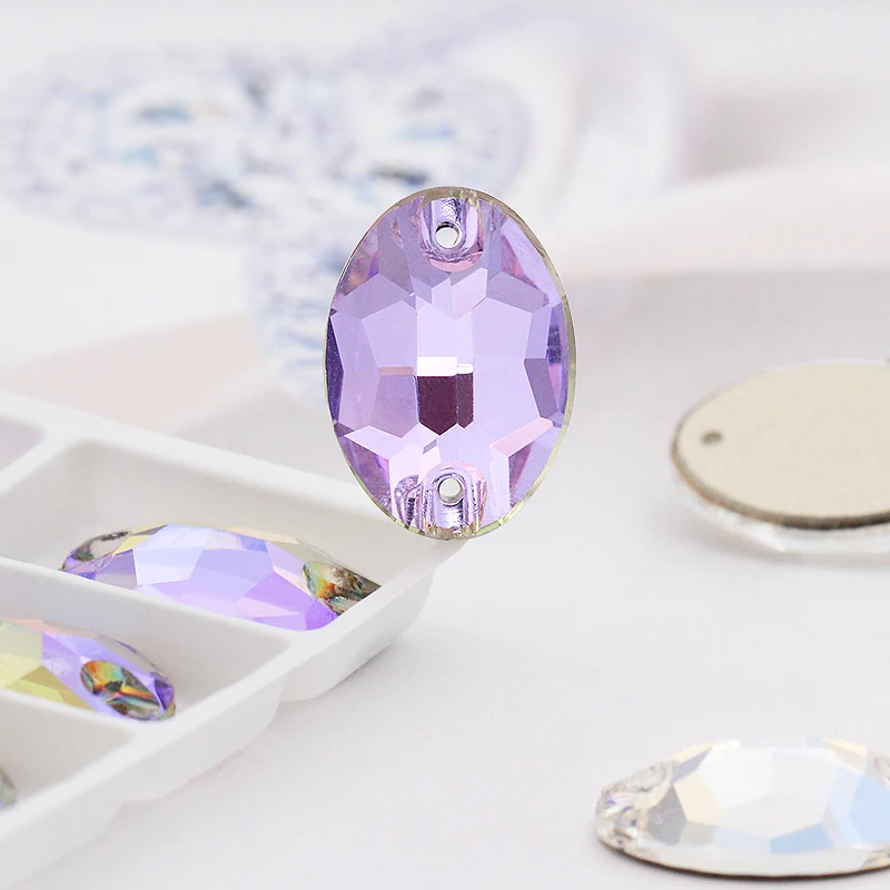 Astrobox Oval Shaped Glass Crystal Flat Back Rhinestones DIY Gradient Color Sew On Stone For Knitting Wedding Dress Garment