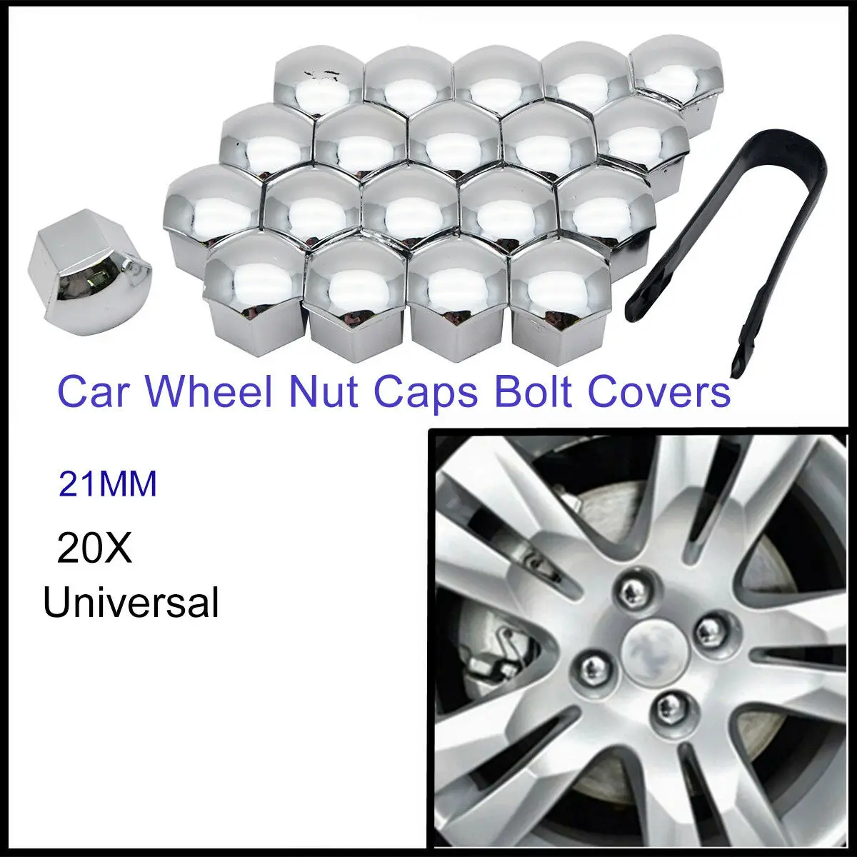21MM UNIVERSAL Chrome Car Wheel Nut Bolt Covers Caps Silver For Any Car New Wheel Nut Caps 20 pcs/set Automobile Screw Set