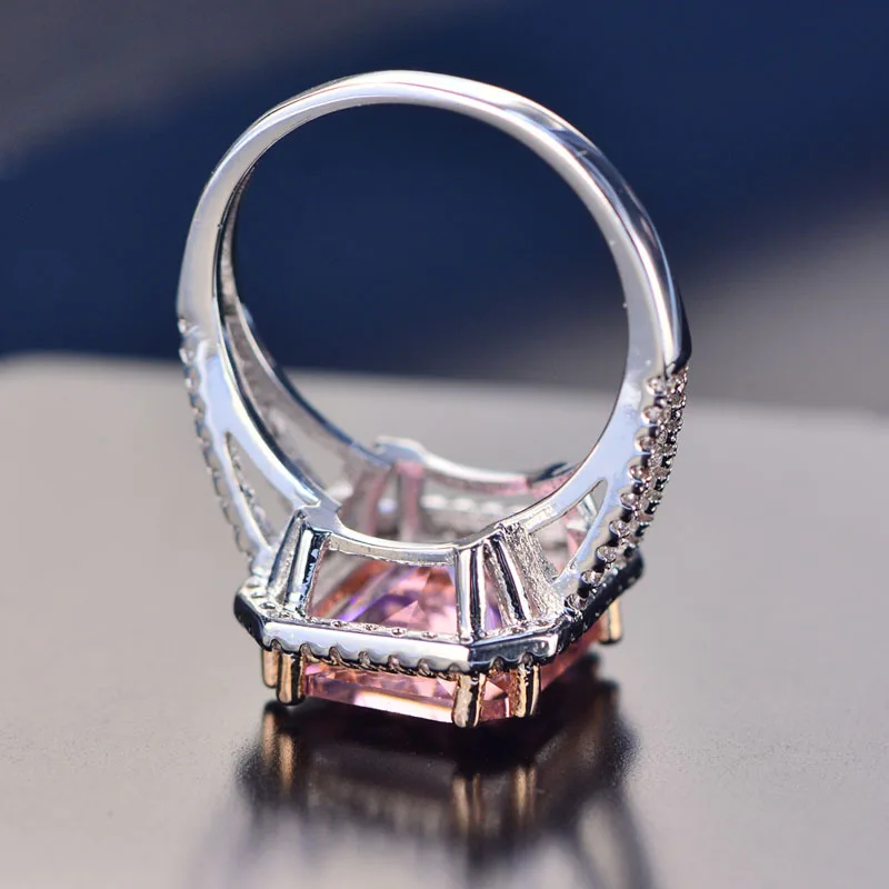 Charms Pink Quartz Wedding Rings Women\'s S925 Silver Jewelry Ring Romantic Gemstone Engagement Anniversary Party Gifts