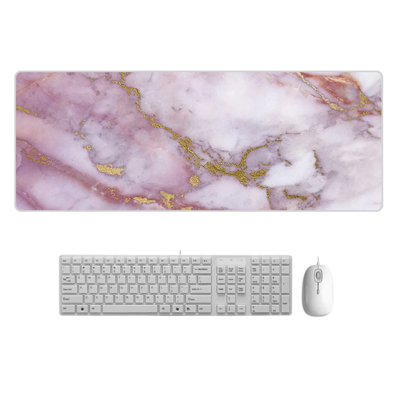 

Large Desk Pad Beautiful Soft Natural Rubber Pink Gold White marble Series Mice Pad Square Gaming Mouse Pad with Locking Edge