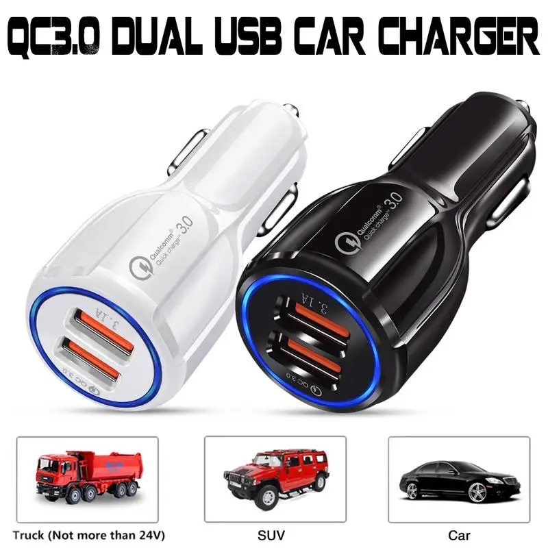 3.1A CarUSB Charger Quick Charge 3.0 Mobile Phone Charger 2 Port USB Fast Car Charger For IPHONE IOS For Android Phone