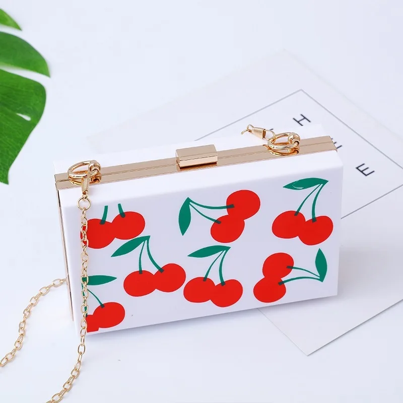 2019 Cherry Watermelon Fruit Acrylic Clutch Metal Purse Frame Pvc Plastic Flap Evening Day Clutch Shouler Messenger Acrylic Bag