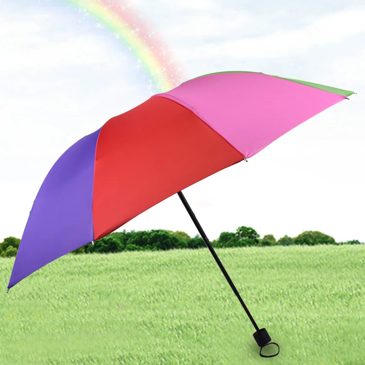 YOFAY Rainbow All-Weather Umbrella Students Sun Umbrellas Female Tri-Fold Strengthen Umbrella Windproof