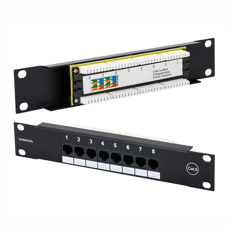 Linkwylan 10 inch 8Ports CAT5e CAT6 Patch Panel 1U - SOHO Mini Patch Panel 8port - 10inch Rack Mount