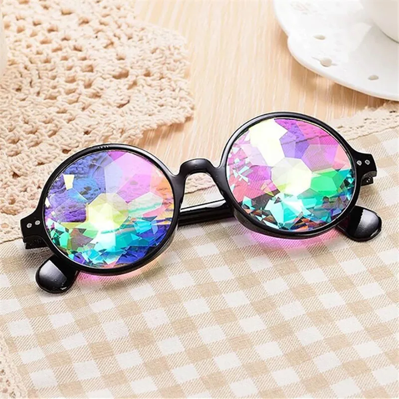 Kaleidoscope Glasses Round Women Men Retro rave festival Colorful Party holographic Sunglasses Catwalk Show Holograp Glasses