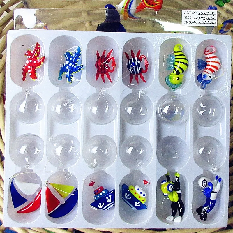 New Floating Glass Bubble Fish Miniature Figurines Pendant Aquarium Decoration Ornaments Marine Animal Statue Decor Accessories