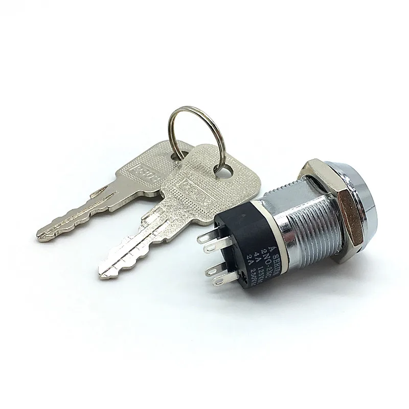 19mm Metal 4Pin ON-OFF 2Position DPST A Series Electronic Lock Key Switch 2NO 2NC 4A 125VAC/2A 250VAC