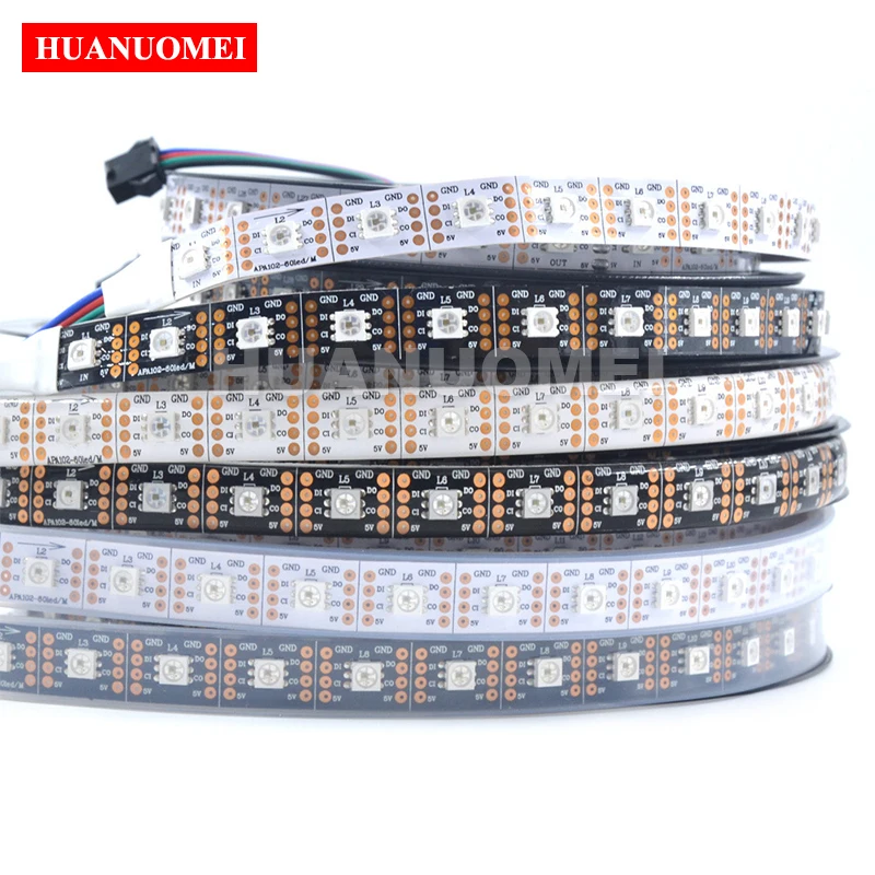 

5V 5M 24LEDs/m APA102 LED Strip Light 5050 SMD RGB Addressable TV Flexible Digital Tape,White/Black PCB,IP20/IP65/IP67