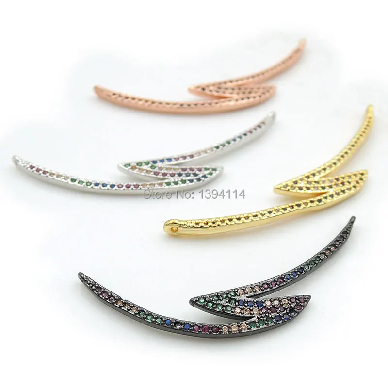 

40*7*2mm Micro Pave CZ Of Mixing Colors Bar Of Zigzag Charm Of Double Circles Fit For Women As Necklaces Accessory